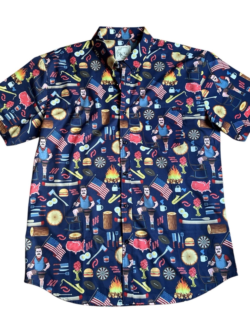 RSVLTS Ron Swanson City of Pawnee Button Up Shirt of Greatness Camp KUNUFLEX XL